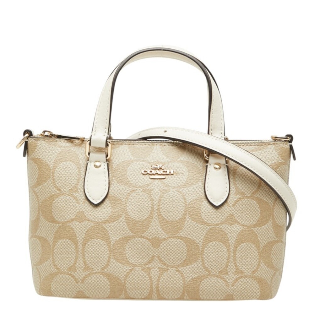 Coach Signature Handbag Shoulder Bag 2-way CH468 Beige Leather Women's COACH
